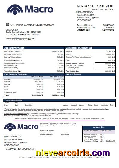 Argentina Banco Macro S.A. bank mortgage statement